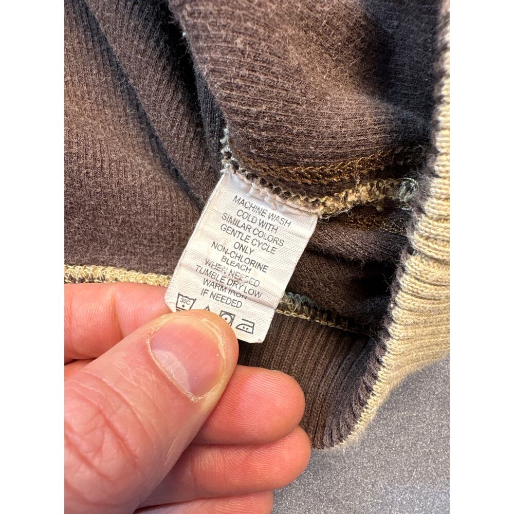 Hathaway 1/4 Zip Sweater, Tan w/ Brown Stitching on Sleeves, Men’s Loose Fit Med - Picture 7 of 9